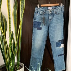 Paige Porter Mid Rise Boyfriend Straight Patch Jeans